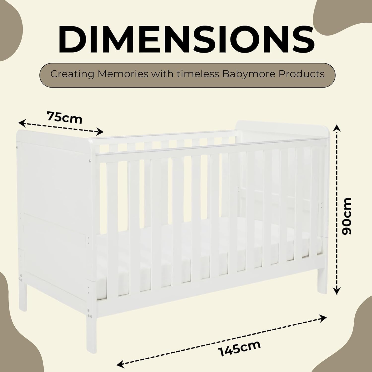 Convertible Baby Cot Bed Toddler Bed Adjustable Height w/ Teething Rails White