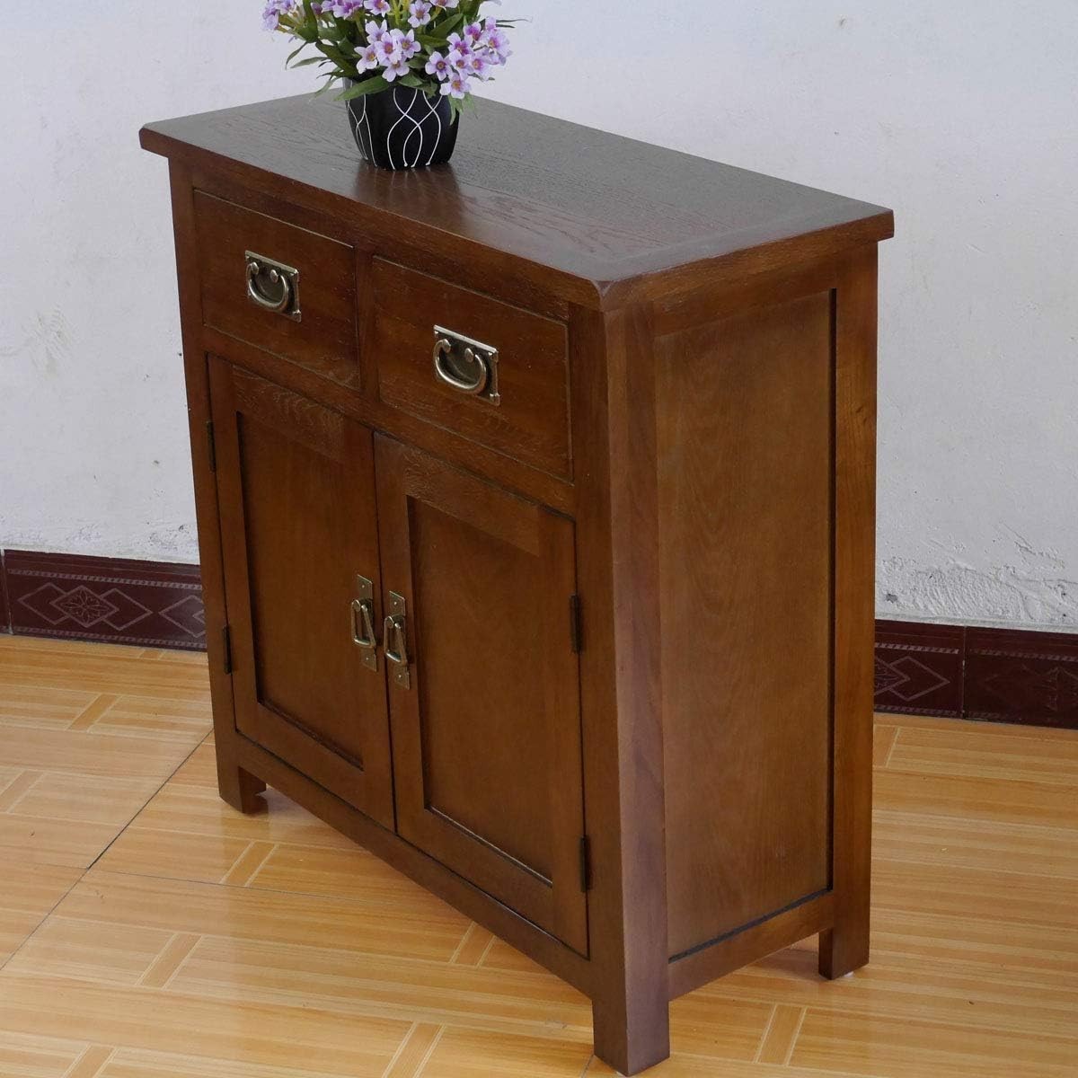 Walnut Oak Sideboard Cabinet – 2 Doors, 2 Drawers – Compact Rustic Storage