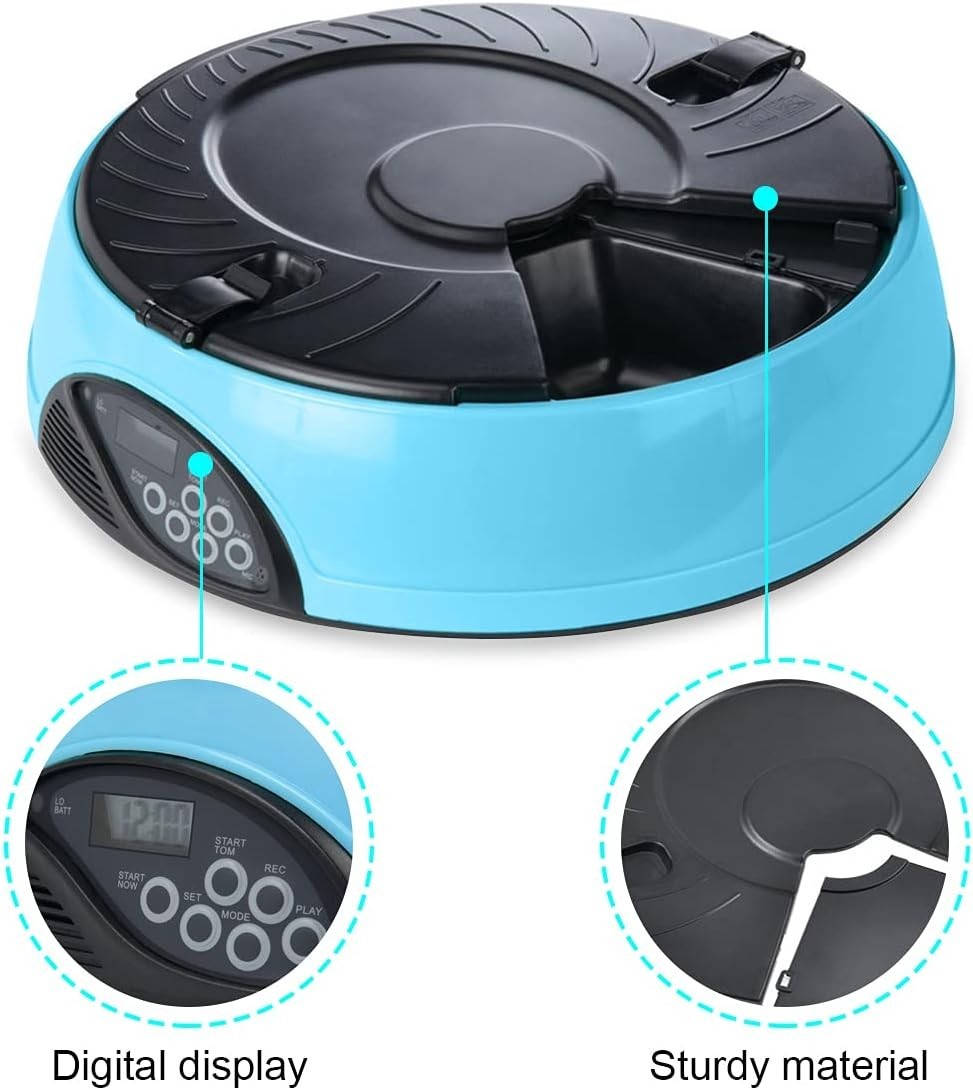 Automatic Pet Feeder 6 Meal Programmable Food Dispenser Voice Recorder LCD