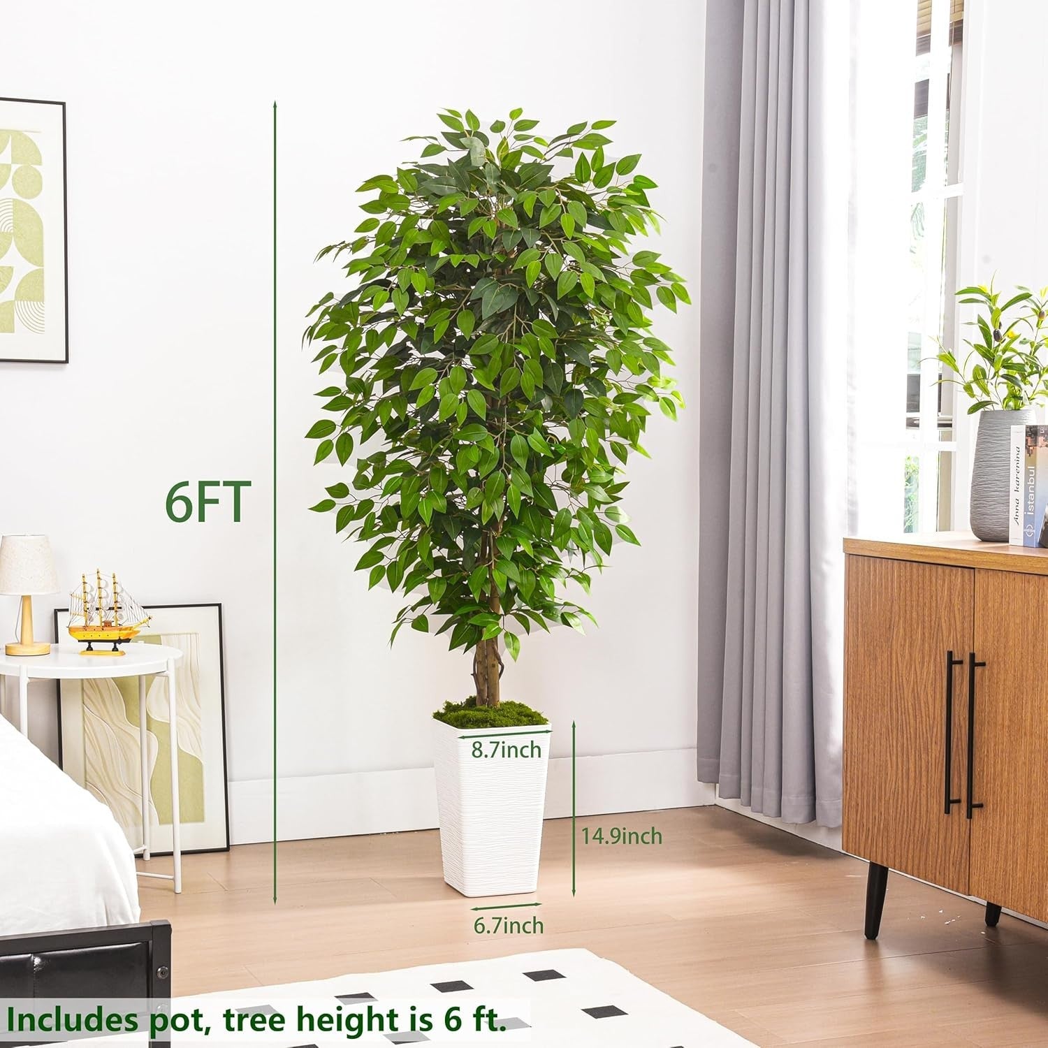 180cm Artificial Ficus Tree in Pot Lush Green Tall Lifelike Indoor Decoration