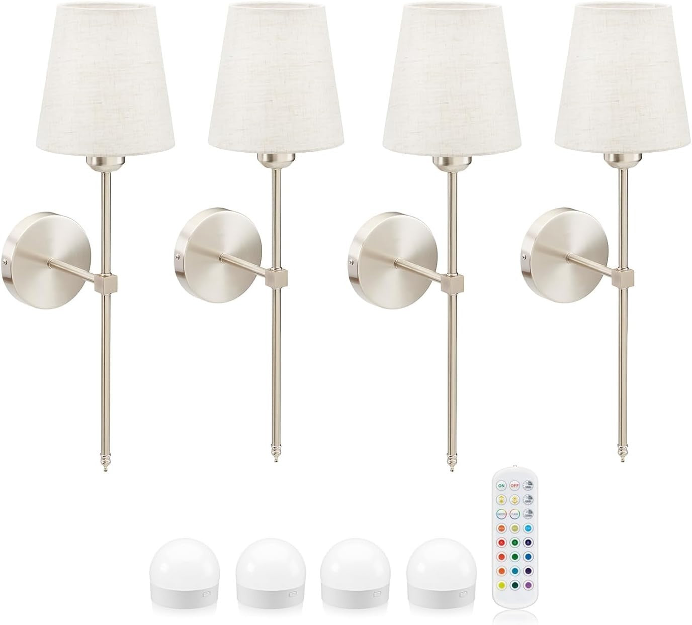 Wireless Rechargeable LED Wall Lights, Dimmable, Color Changing, Remote