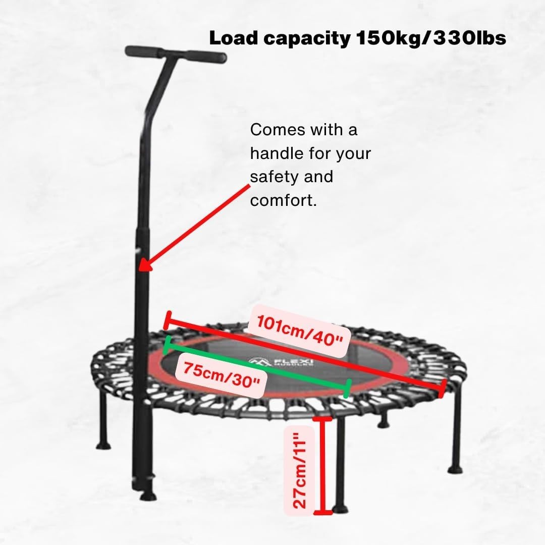 40in Low Impact Exercise Trampoline Bungee Rebounder Handle 150KG