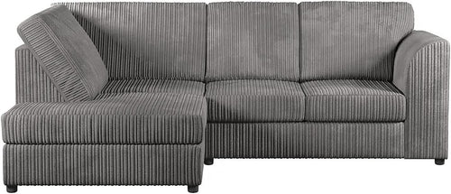 L-Shaped Jumbo Cord 4-Seater Left Hand Corner Sofa Grey High Back