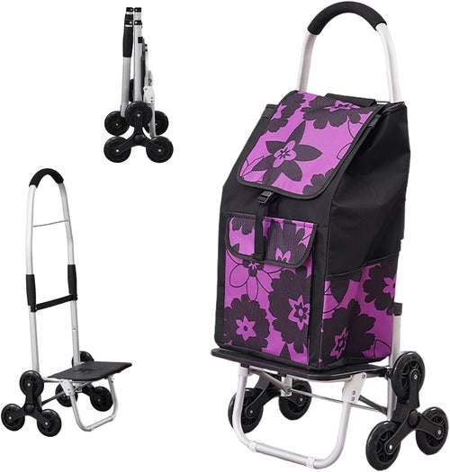 Lightweight Foldable Stair Climber Trolley 6-Wheel 40KG 2-in-1 Shopping Cart
