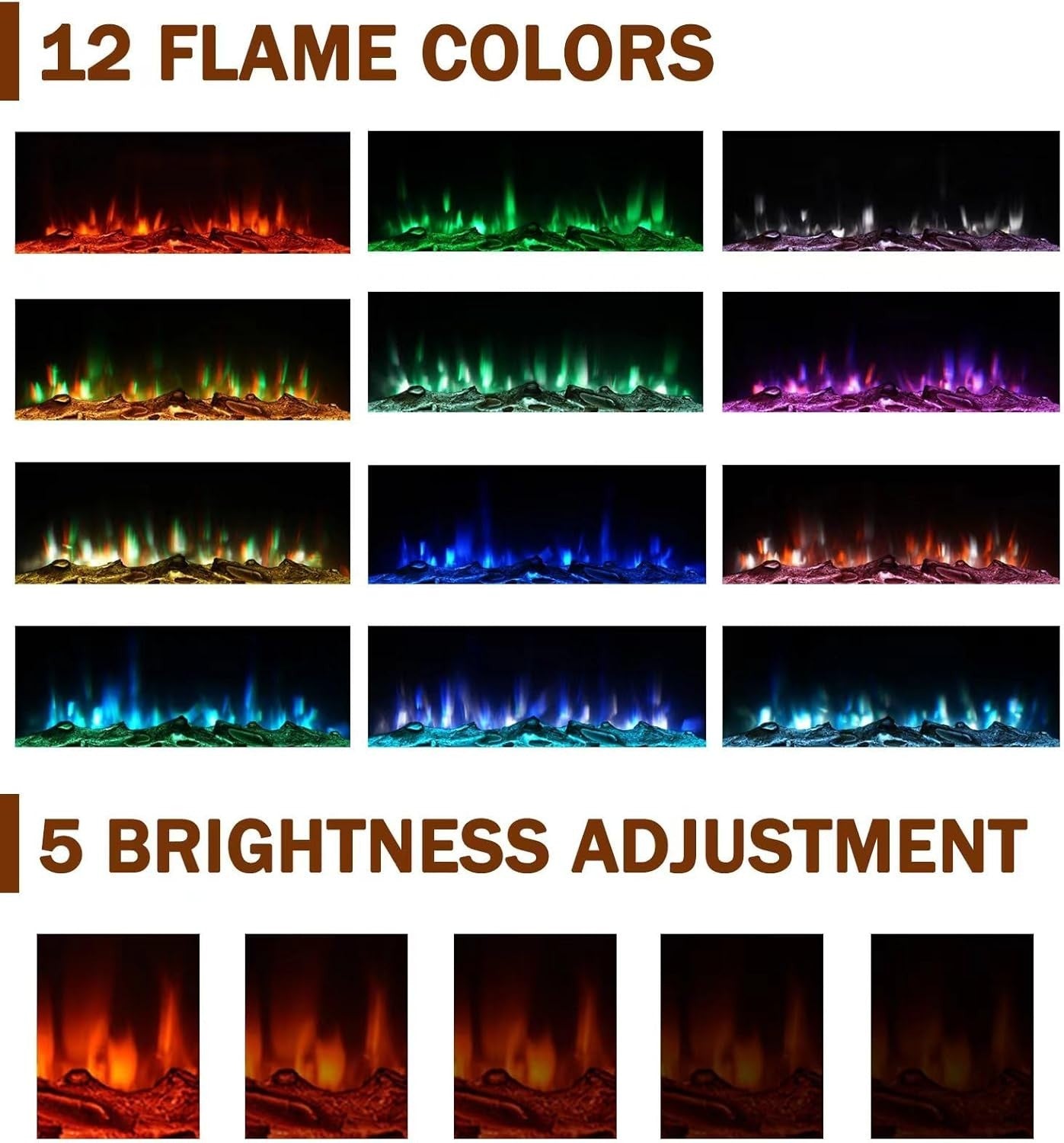 30” Electric Fireplace Heater with 12 LED Flames & Remote Control