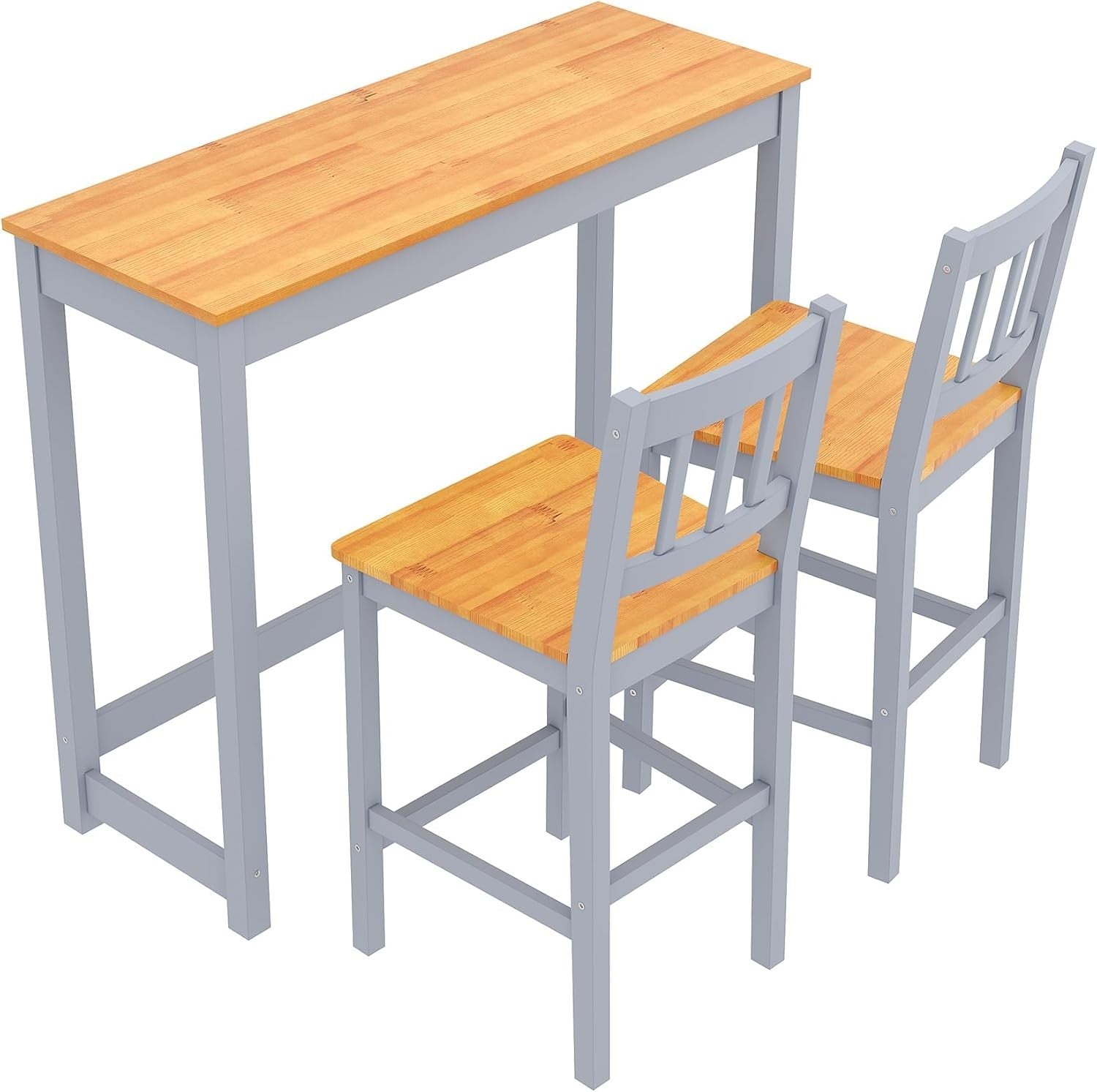 Solid Pine Wood Bar Table Set with 2 Stools | Compact Kitchen & Dining