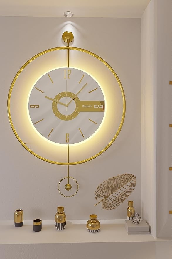 50cm Gold Silent Wall Clock Modern LED Halo Light Luxury Art Deco Design