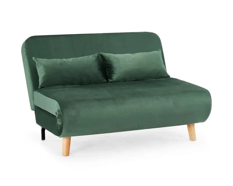 Green Velvet Double Sofa Bed Futon 2 Seater Clic Clac Guest Sleeper