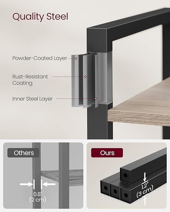 4-Tier Industrial Bookshelf Rustic Greige Metal Wood Storage Shelving Unit