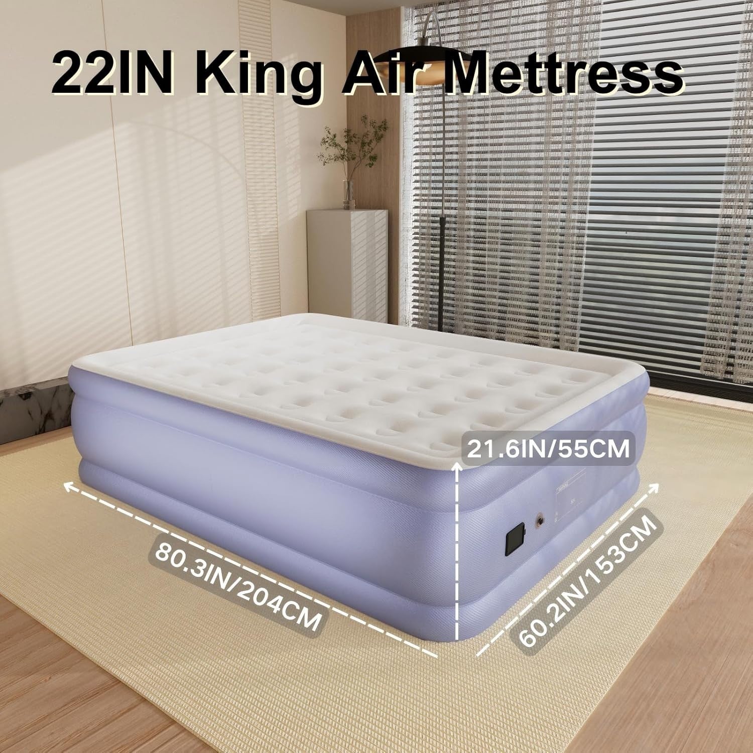 King Size Self-Inflating Air Mattress 3 Min Battery Pump Velvet Top Bed