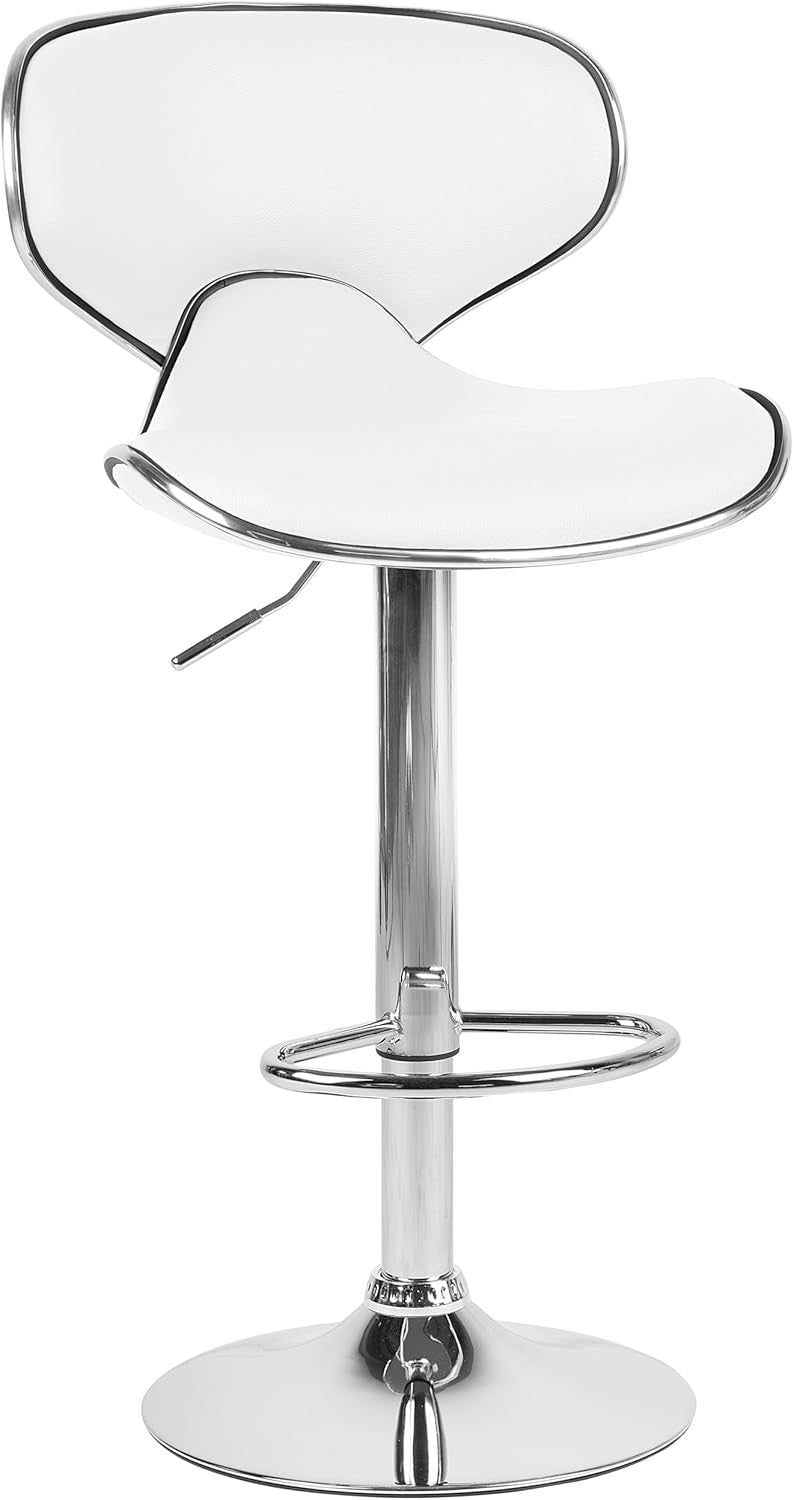 Modern White Bar Stools Set of 2 | Faux Leather Seat, Adjustable Swivel