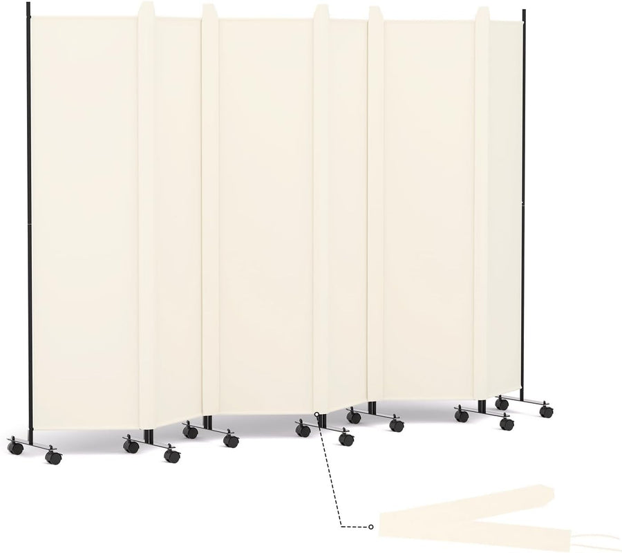 6 Panel Room Divider Folding Privacy Screen with Lockable Wheels – Large Beige P