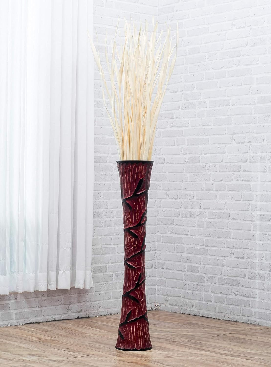 Tall Red Wooden Floor Vase 85cm Farmhouse Decor Pampas Grass Stand