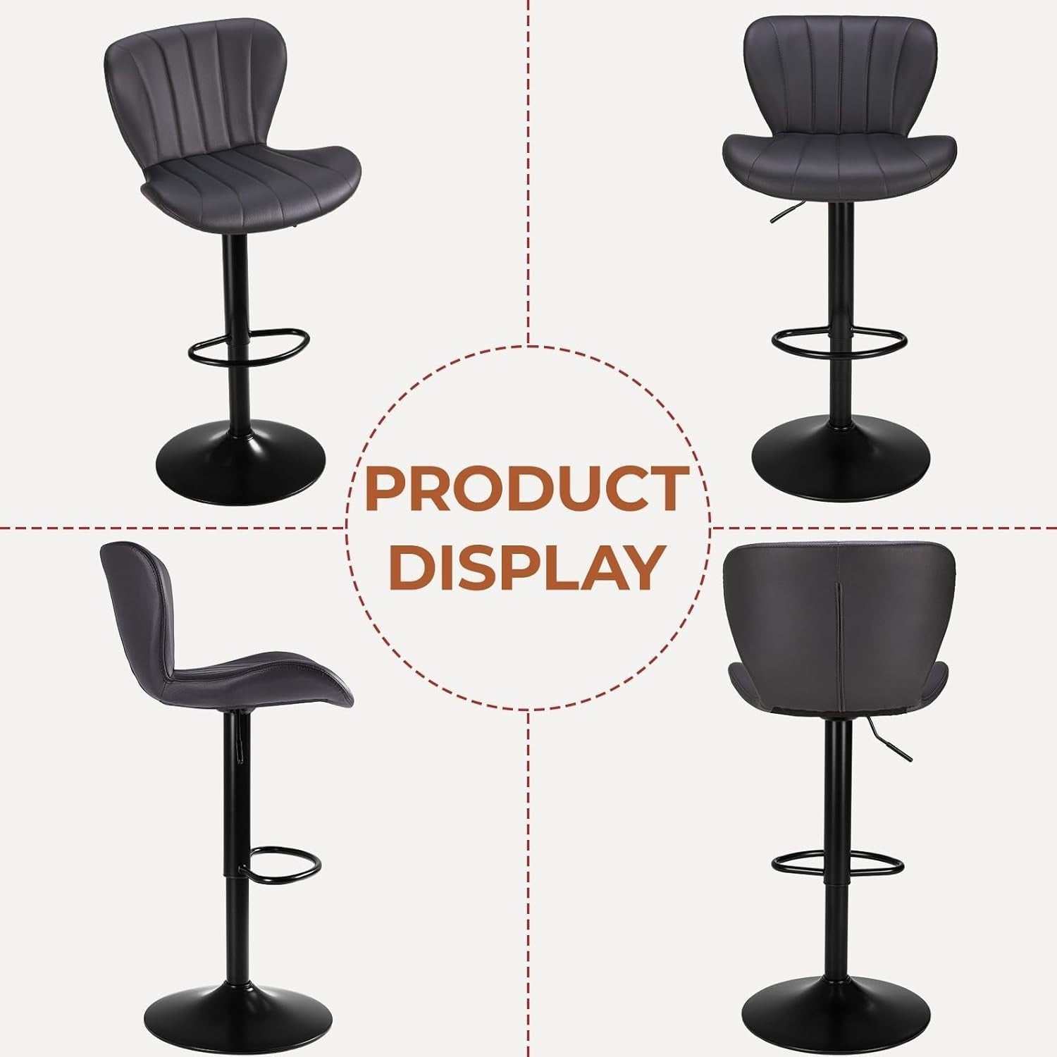 Adjustable Swivel Bar Stools Set of 2 | Grey PU Leather Counter Chairs