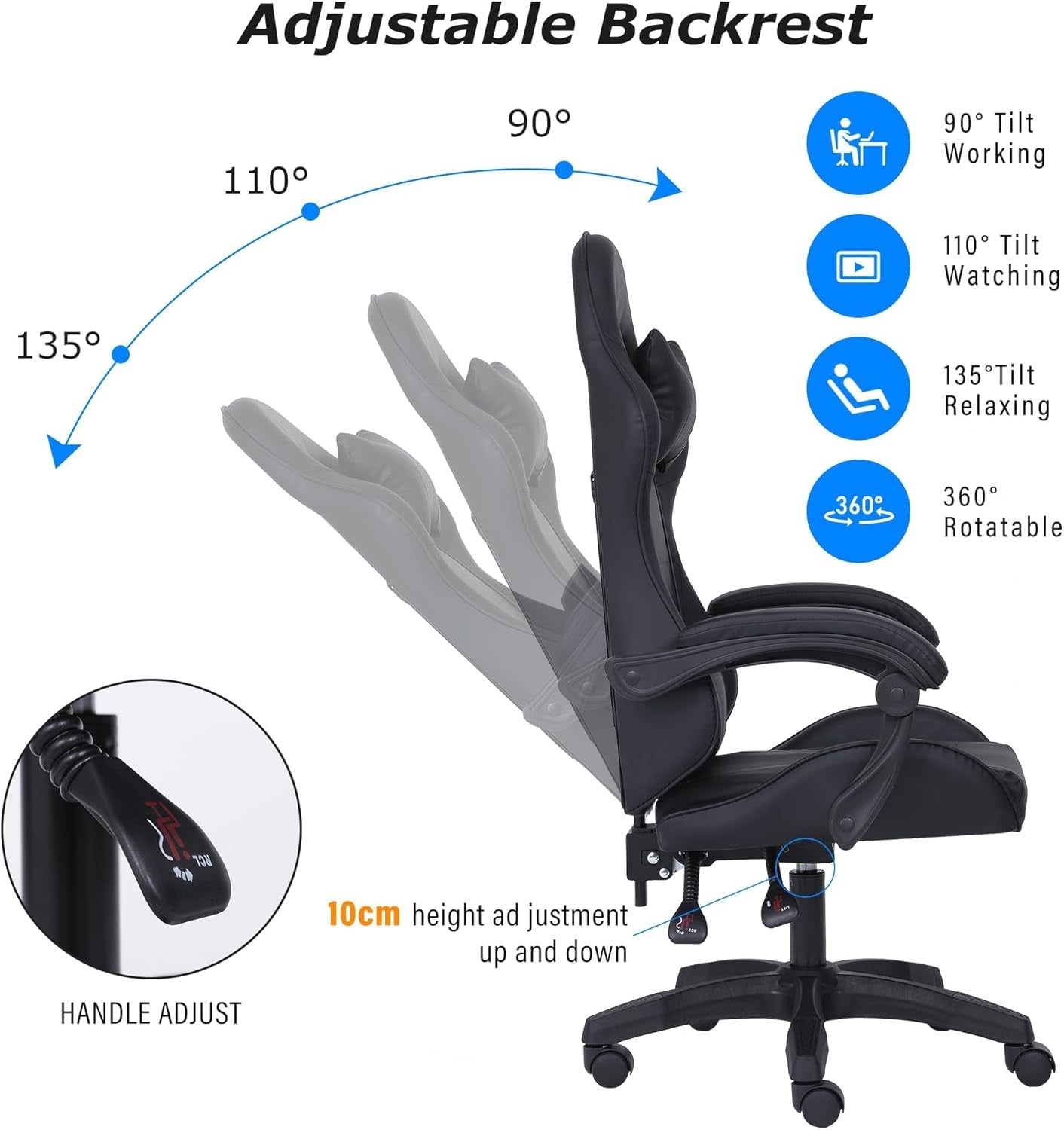 Ergonomic Gaming Chair w/ Lumbar Support Headrest Swivel Black