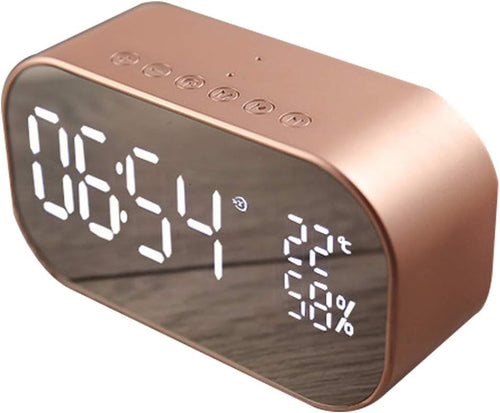 Rose Gold LED Alarm Clock Bluetooth Speaker Wireless Radio Mirror Display