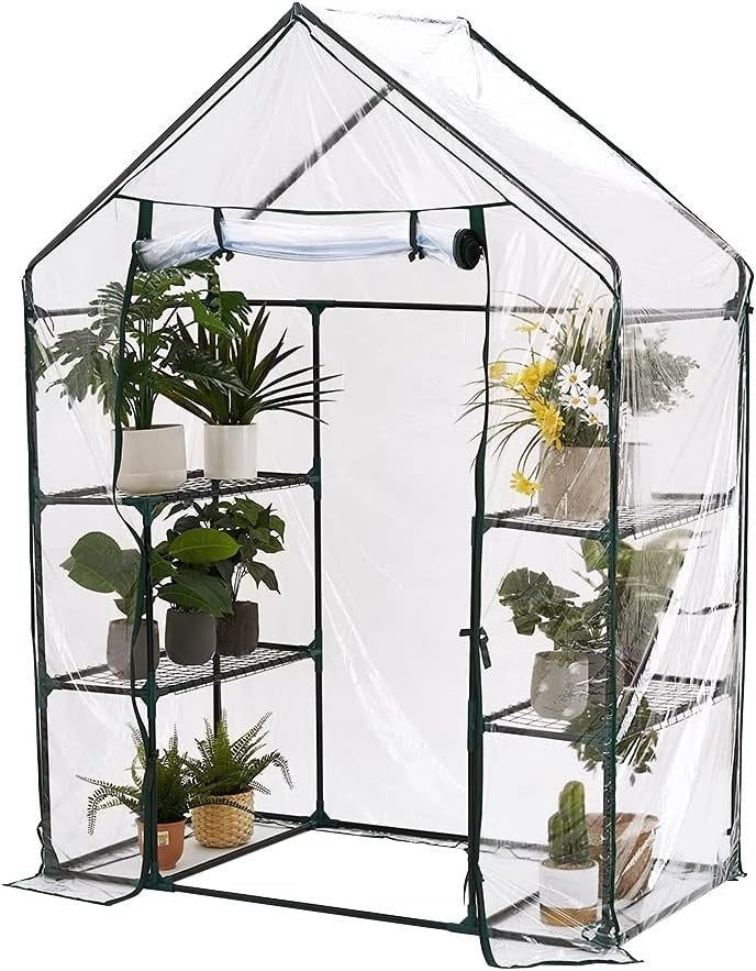 Compact Walk-In Greenhouse 3 Tier 6 Shelves PE Cover for Plants & Seedlings