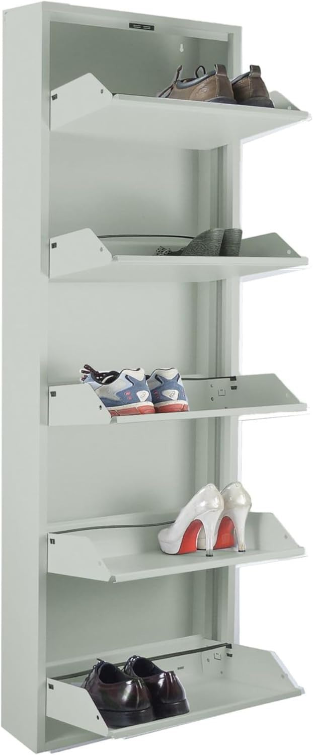 Tall Slim Shoe Storage Cabinet Grey – 5-Tier Metal Wall Mounted Rack