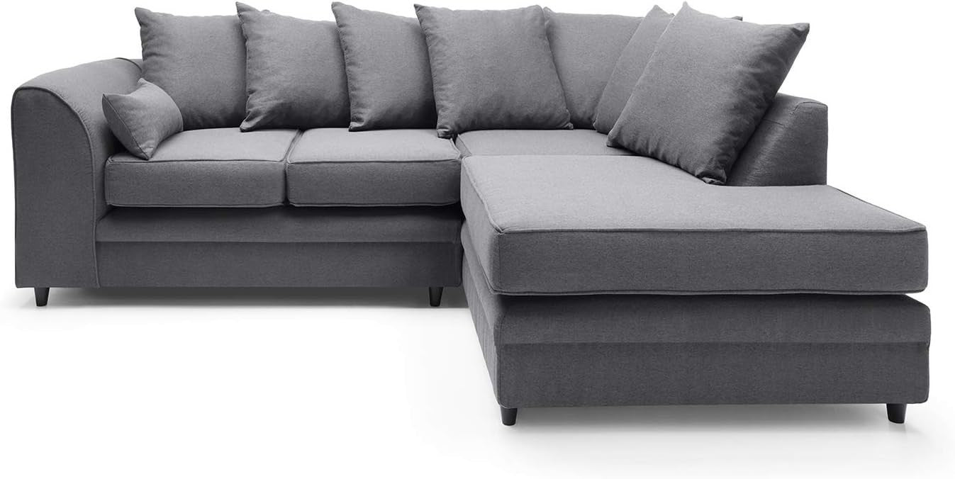 Modern L-Shaped Corner Sofa 3 Seater Deep Cushions Brushed Cotton Grey