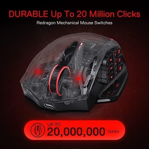 Wireless Gaming Mouse 16000 DPI RGB MMO 16 Buttons Rechargeable PC