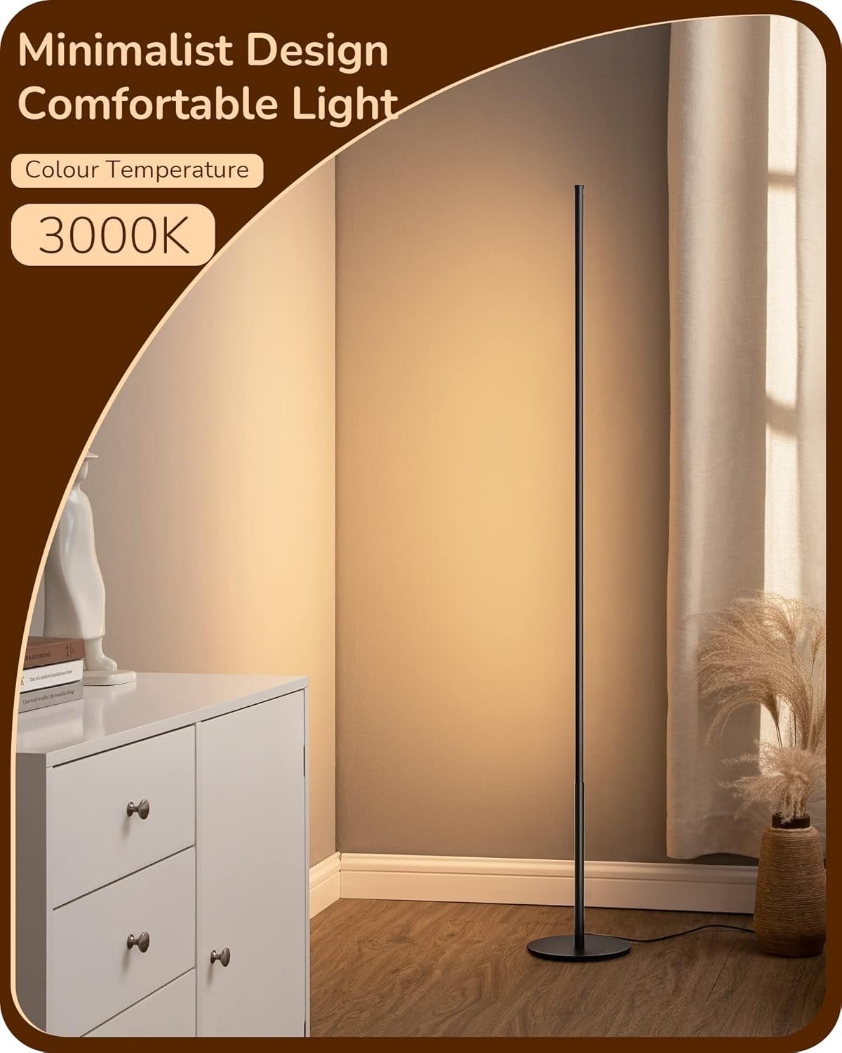 2 Pack Dimmable Modern LED Floor Lamp 57.5" Slim Design Warm Light