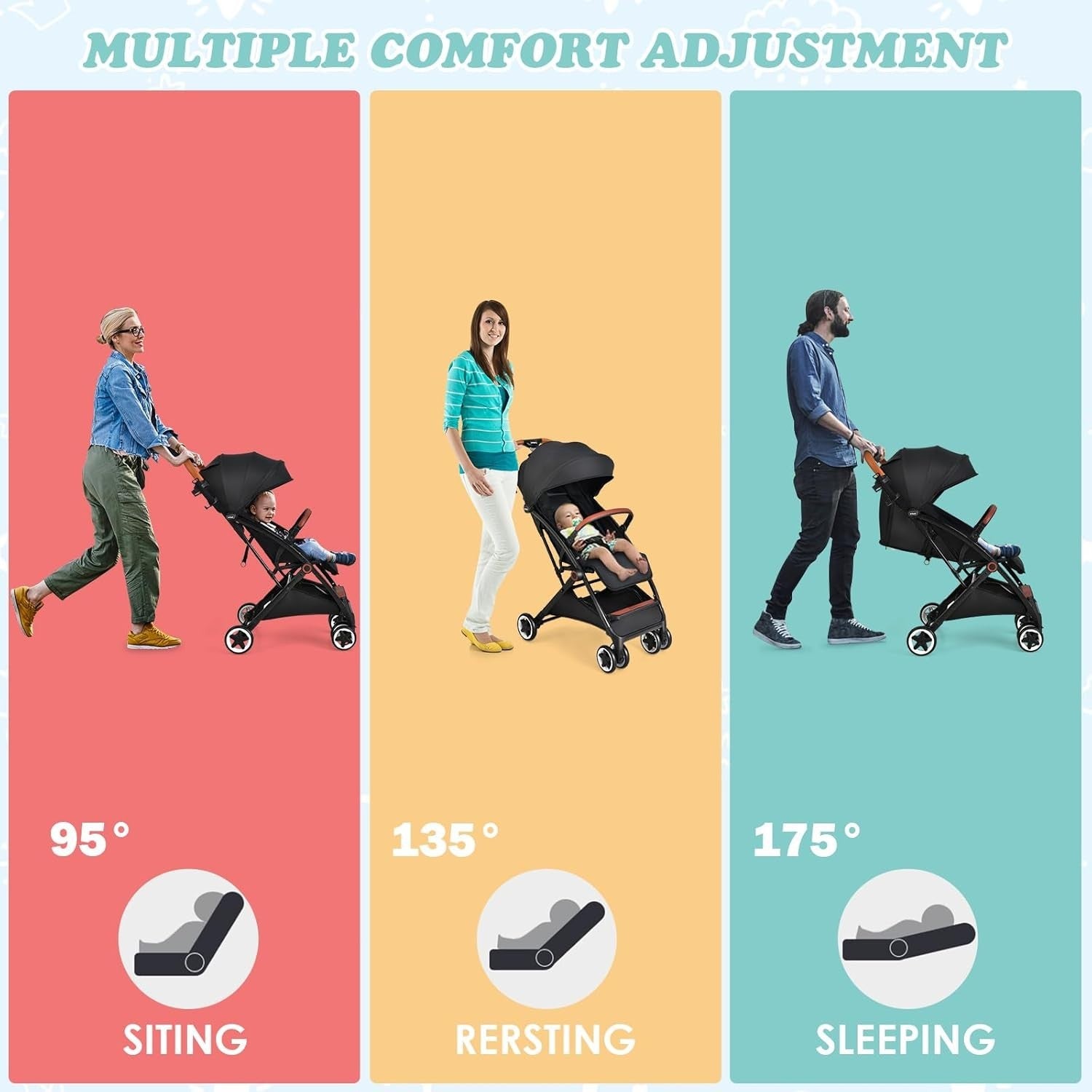 Black Lightweight Baby Stroller One Hand Fold Compact Travel Buggy