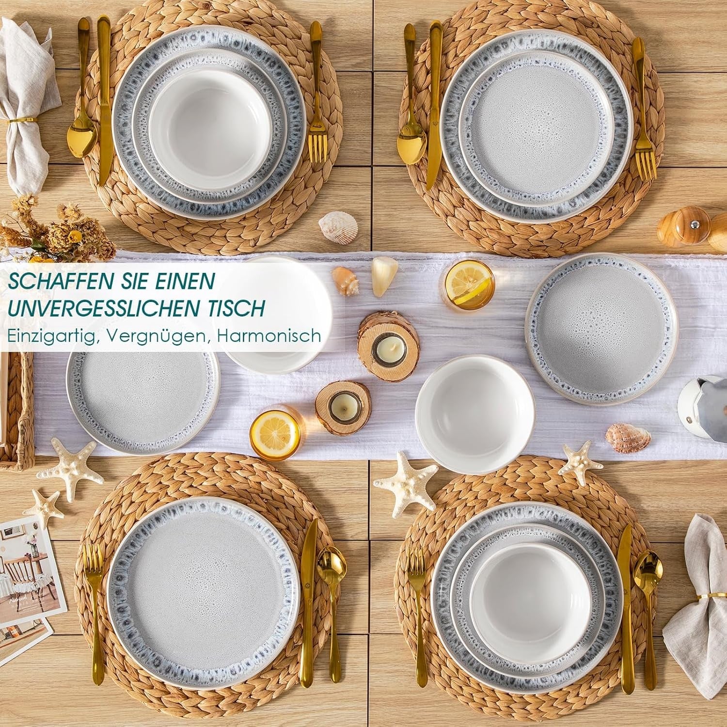 36pc Grey Stoneware Dinner Set Plates Bowls Reactive Glaze Service for 12