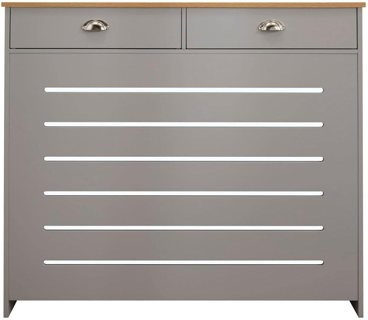 Grey Radiator Cover 111.5x19x96cm MDF Heating Cabinet | 2 Drawer