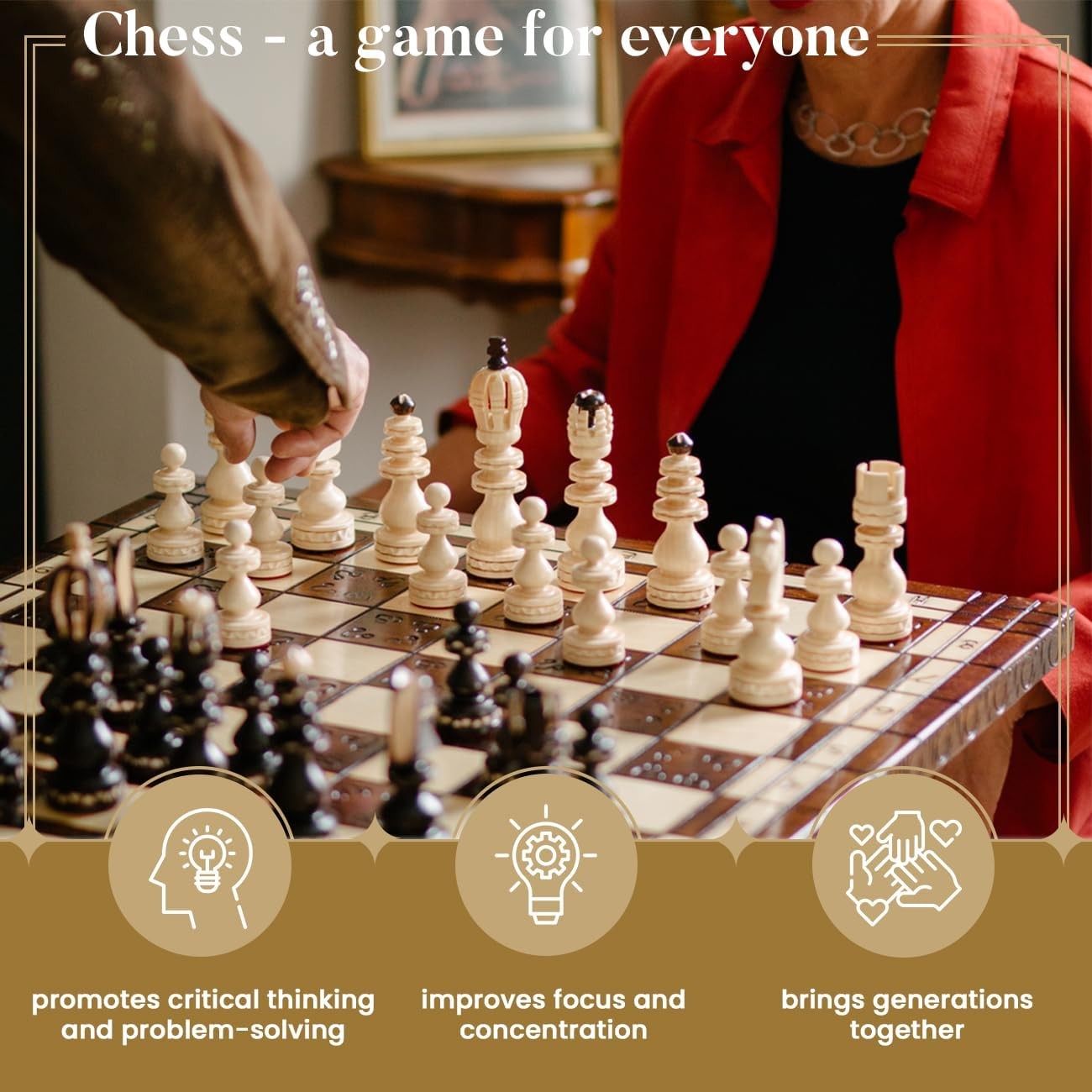 Luxury 60cm Wooden Chess Set | Hand-Carved Sycamore Pieces | Premium Large Board