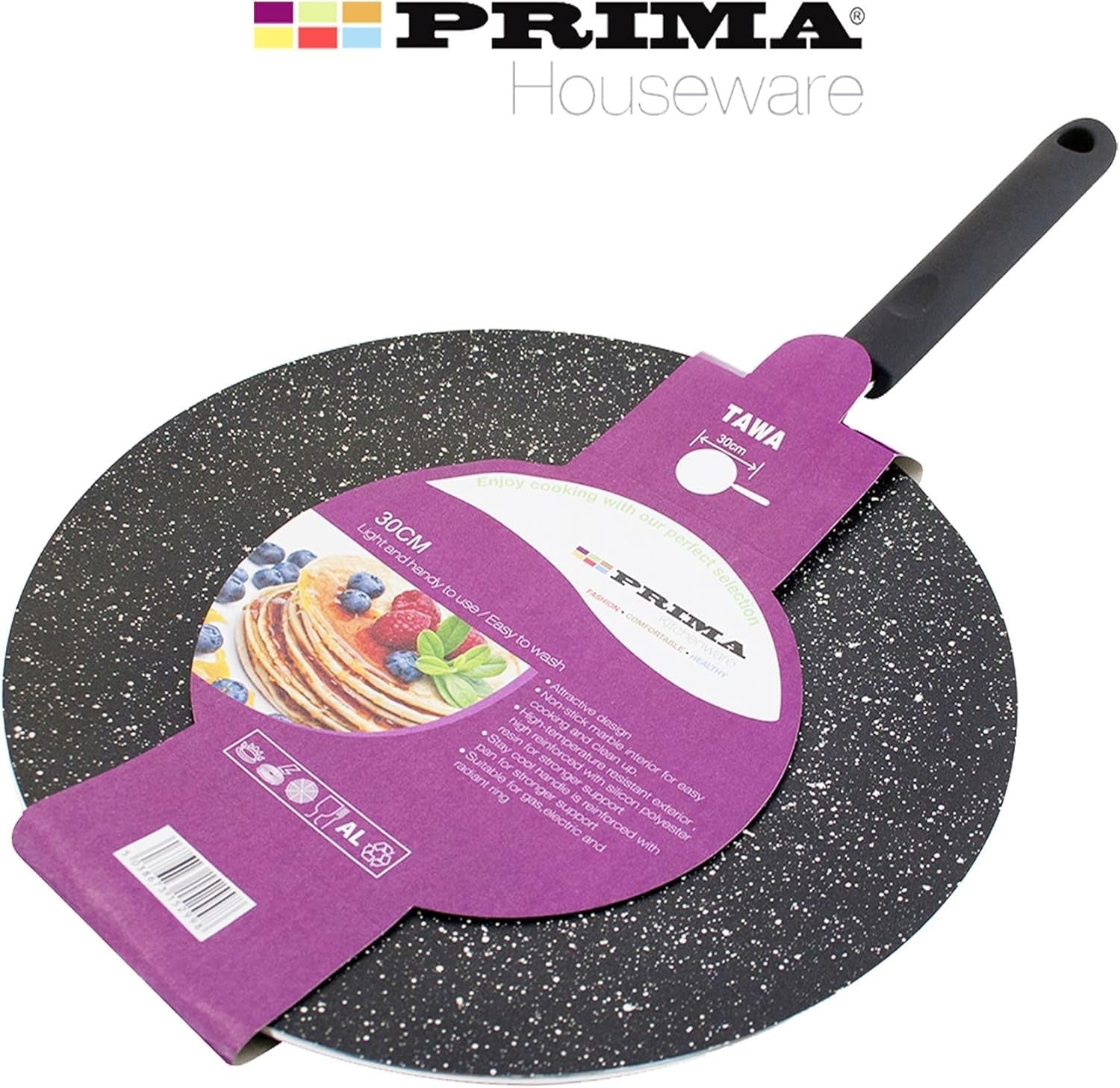30cm Non-Stick Dosa & Crepe Pan, Heavy Duty Marble, Flat, Induction/Gas