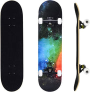 31in Beginner Skateboard Double Kick Maple Deck Kids Adults Rainbow + Tool