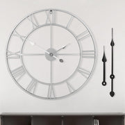 40cm Silver Roman Numeral Wall Clock Large Metal Silent Quartz Modern Decor