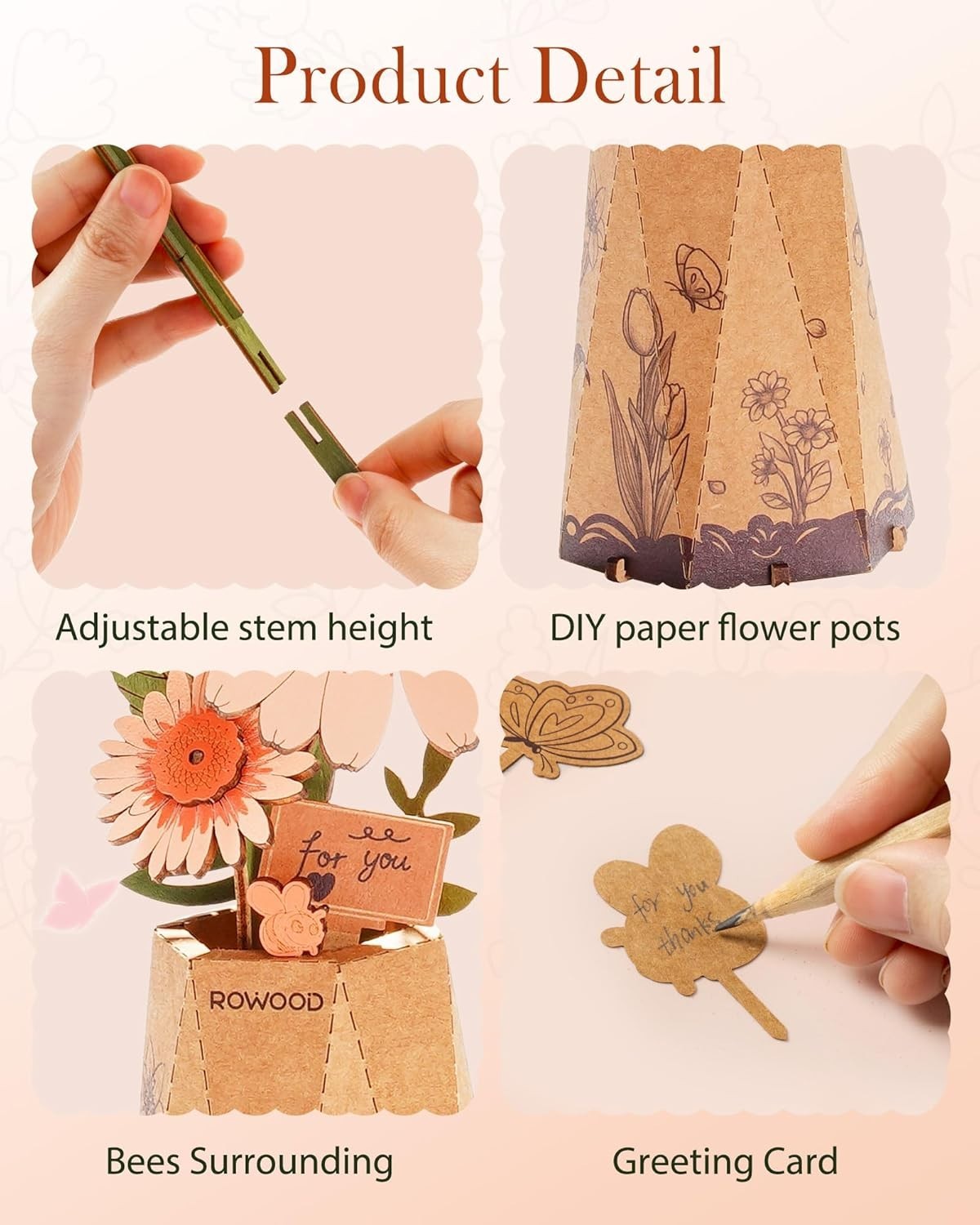 3D Wooden Gerbera Daisy Flower Puzzle Kit for Home Decor & Gifts
