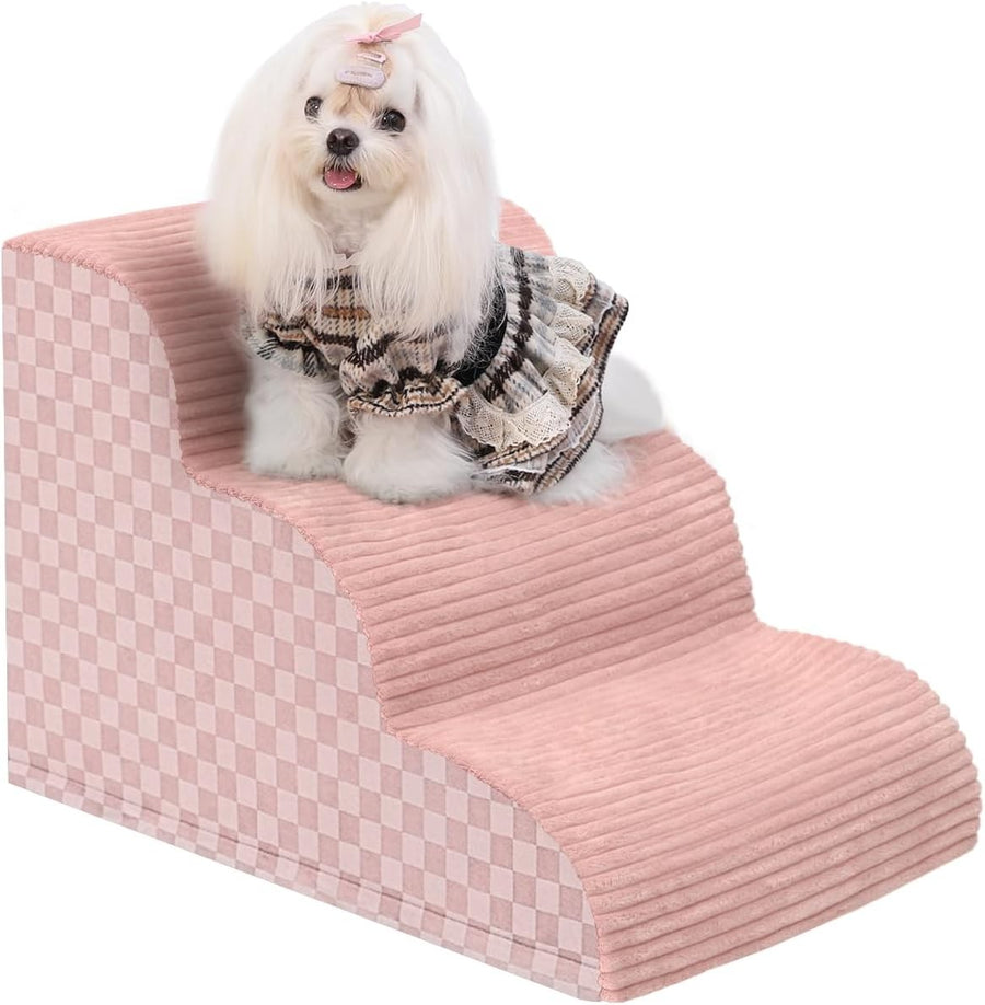 Dog Stairs for Couch 39cm High 3-Step Pet Stairs Small Dogs Non-Slip Pink