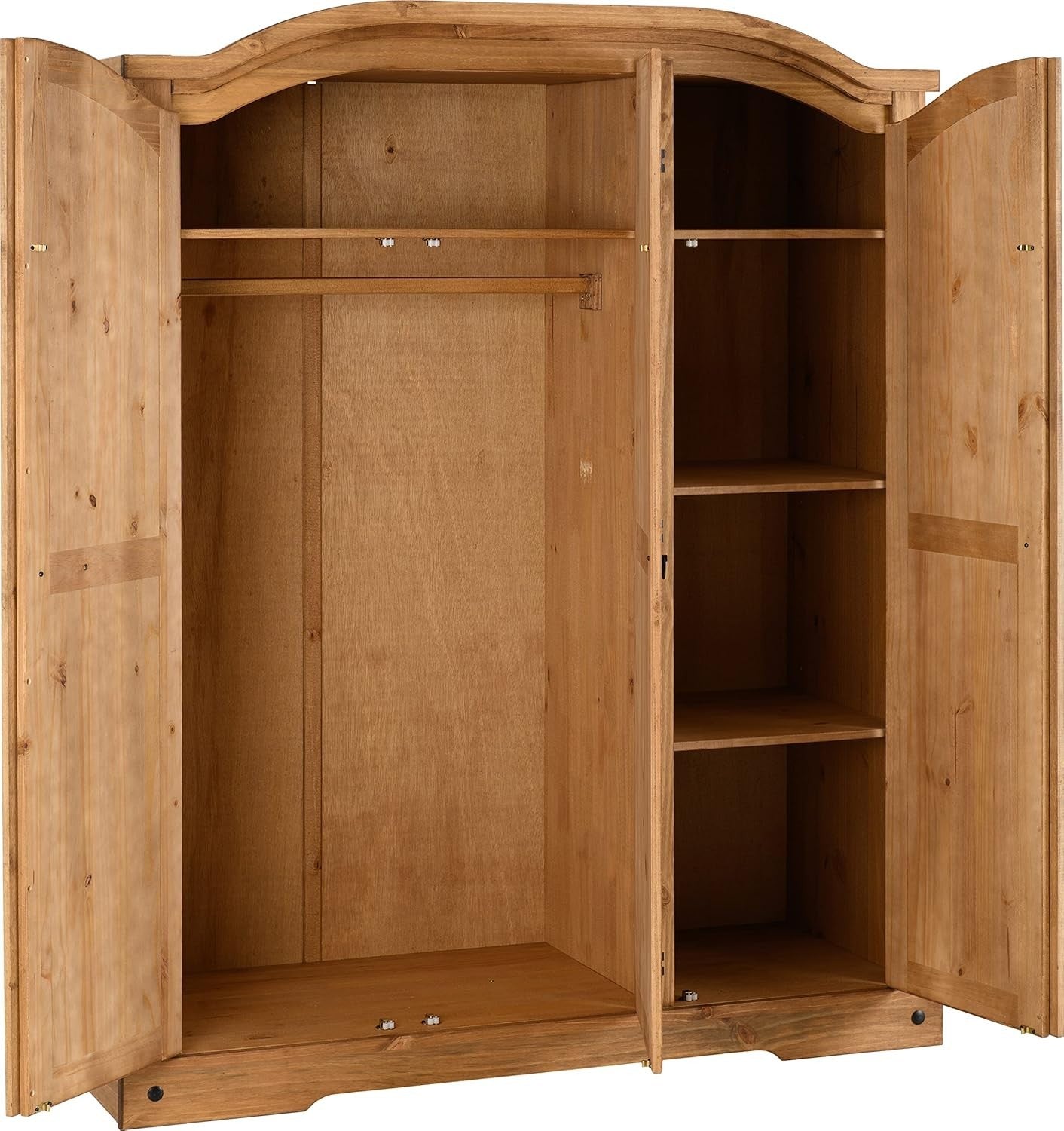 Rustic 3 Door Pine Wardrobe with Hinged Doors & Metal Handles - Bedroom