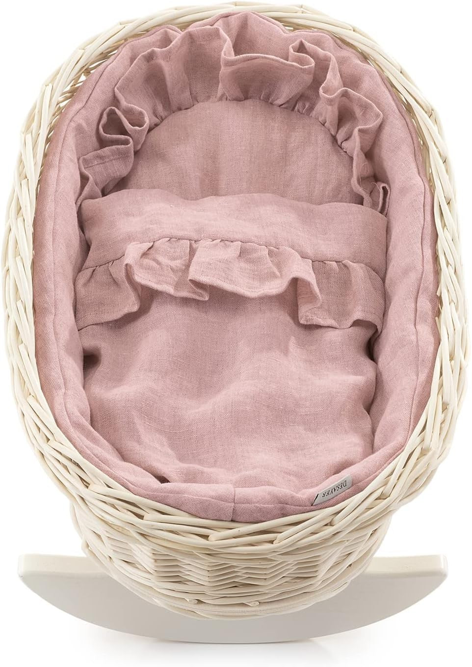 Wicker Doll Cradle Bed with Bedding Rocking Bassinet Vintage Style Toy