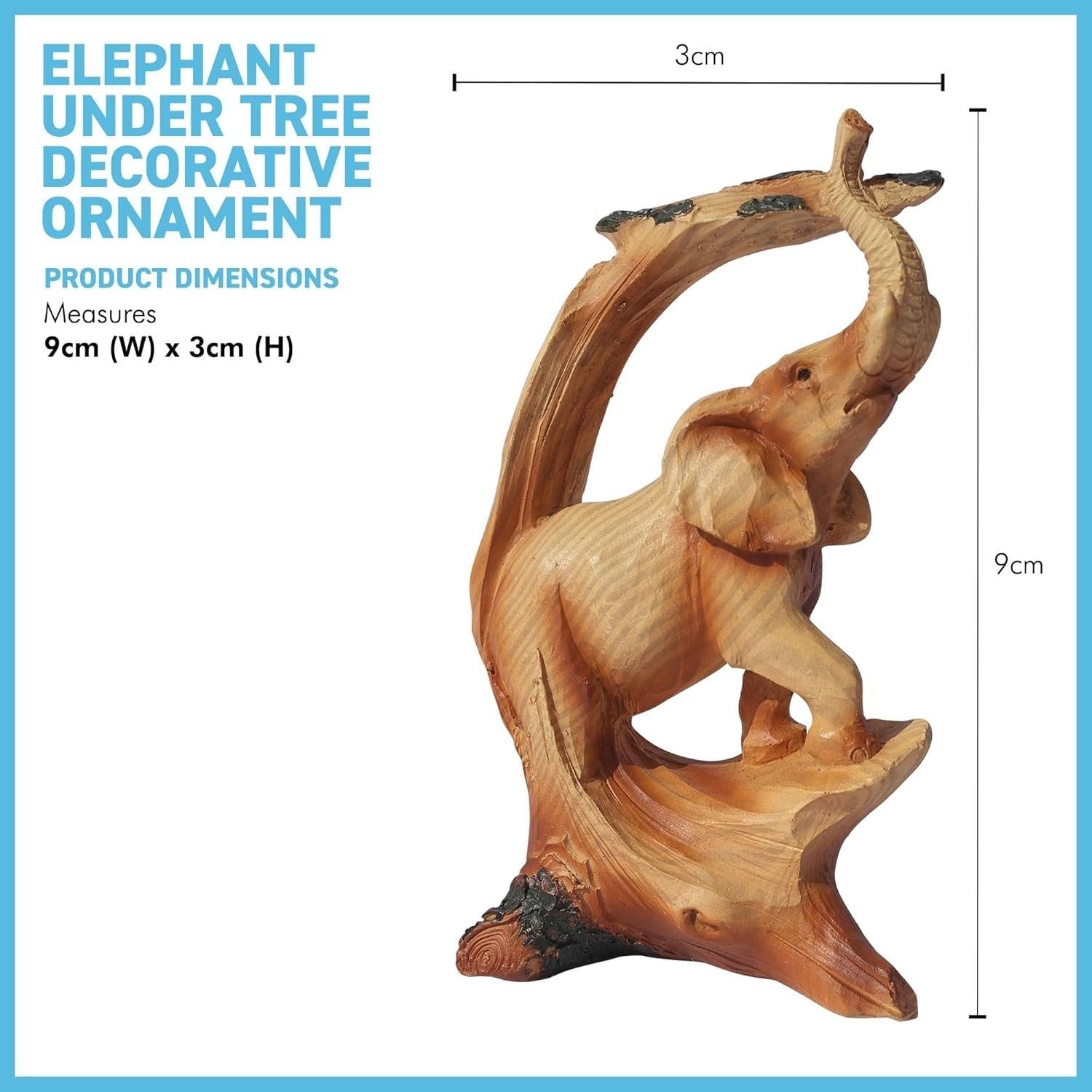 Elephant Ornament 12.7cm Wood-Effect Resin Figurine Under Tree Rustic Home Decor