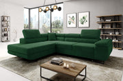 Green Corner Sofa Bed with Storage Left L Shape Sleep Function 277x203cm