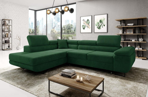 Green Corner Sofa Bed with Storage Left L Shape Sleep Function 277x203cm