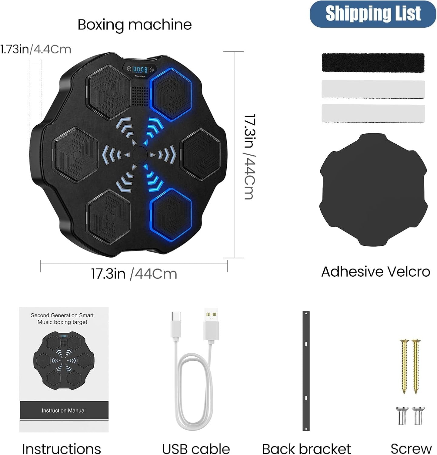 Smart Music Boxing Machine Black Blue LED Wall Punch Trainer with Gloves