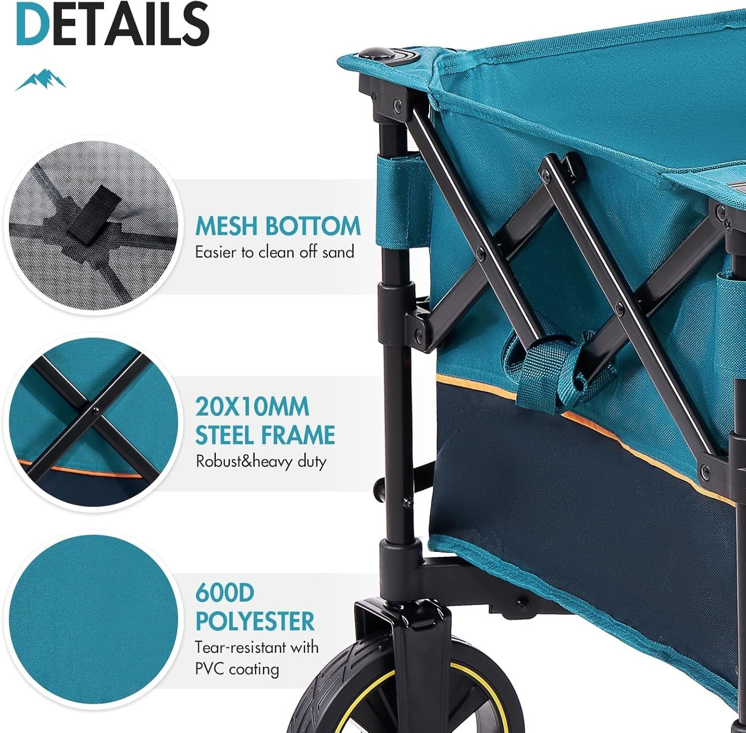 Blue 200L Folding Festival Trolley Heavy Duty Camping Beach Wagon with Brakes