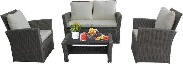 4-Seater Rattan Garden Sofa Set Chairs & Table Outdoor Patio Furniture