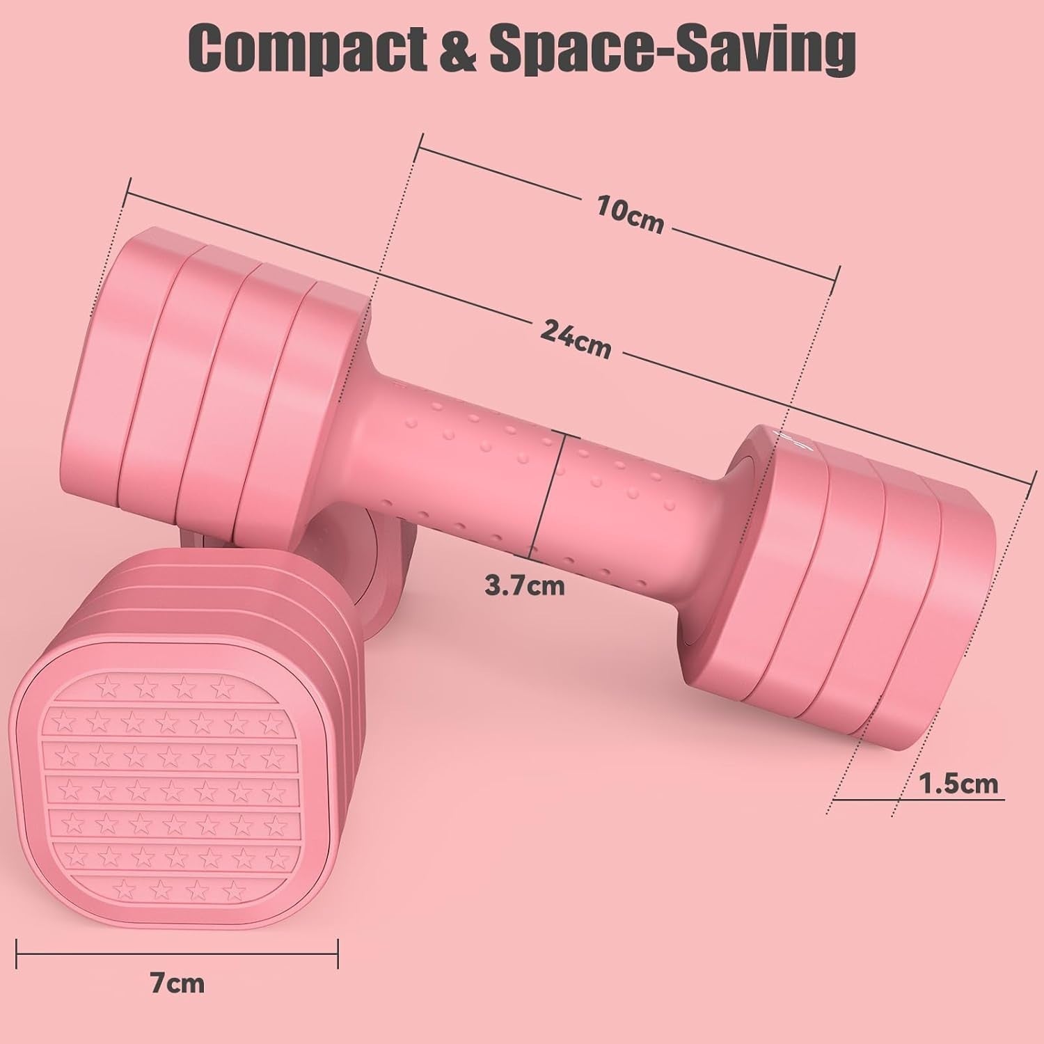 Pink Adjustable Dumbbell Set 2–5lb Pair 4-in-1 Non-Slip Women Weights
