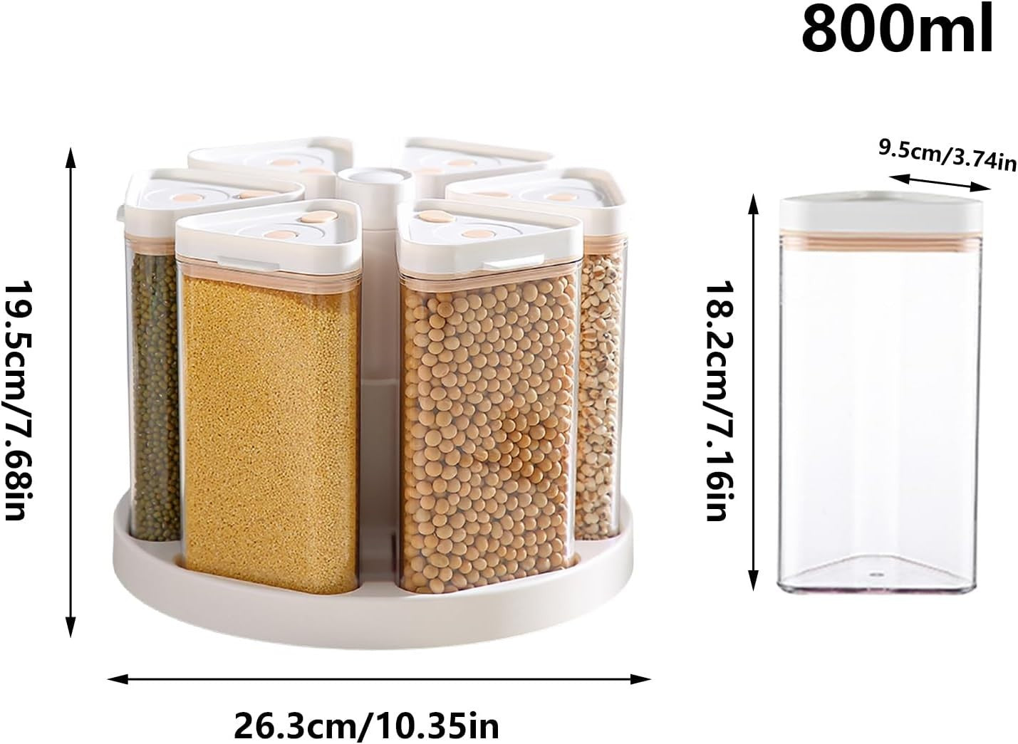 6 Grid Rotating Rice Dispenser Cereal Storage Kitchen Pantry Organizer