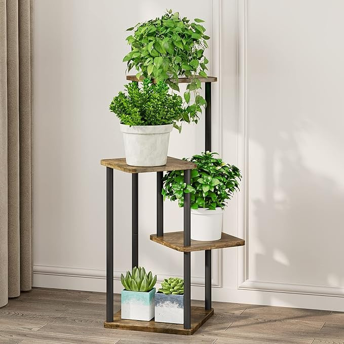 4 Tier Black Metal Plant Stand Indoor Outdoor Corner Tall Flower Shelf Rack