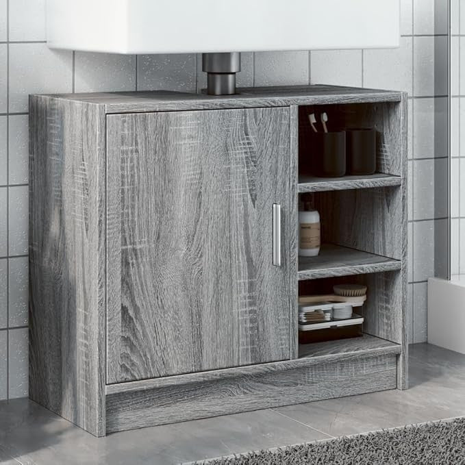 Grey Sonoma Bathroom Sink Cabinet 63cm Modern Storage Cupboard with Shelves