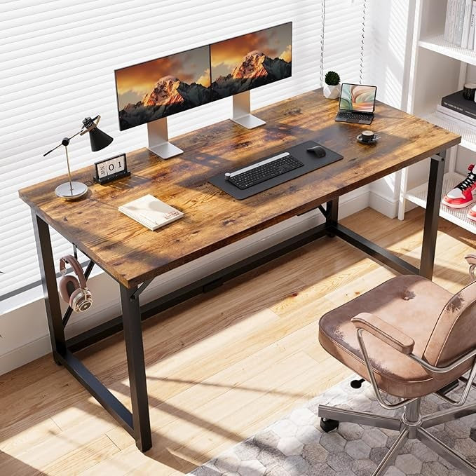 Home Office Computer Desk Industrial Style Study Table Metal Frame 140x50cm