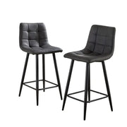 2 Grey Bar Stools Padded Seat Kitchen Breakfast Chairs w/ Black Legs