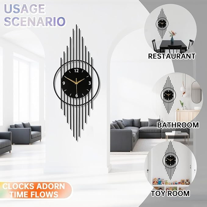 Large Modern Black Wall Clock 30x75cm Silent Pendulum Decorative Home Living