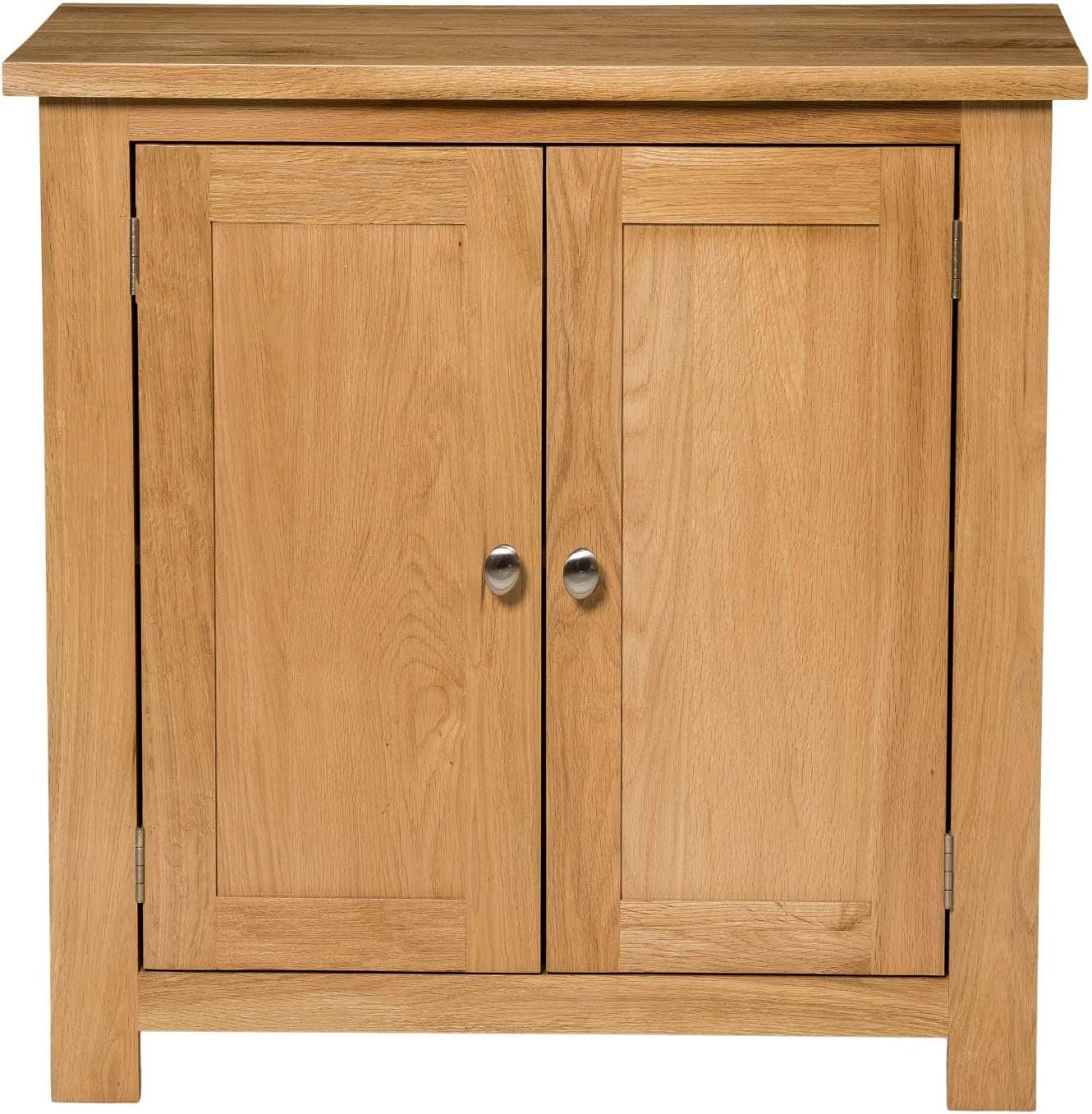 Solid Oak Wooden Storage Cabinet with 2 Doors & Adjustable Shelf 70cm